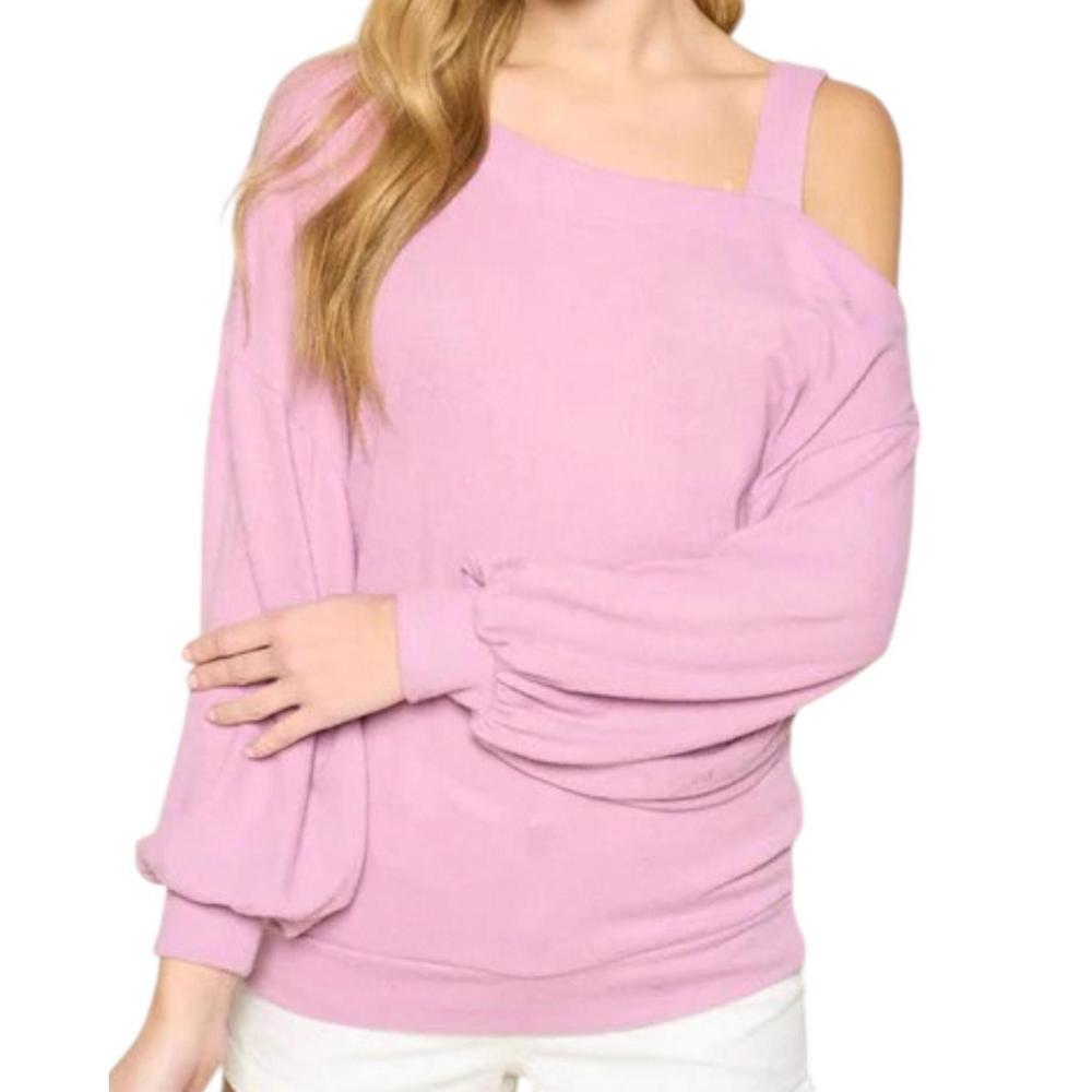 NEW EMERALD COLLECTION hacci brush cold shoulder top in lavender